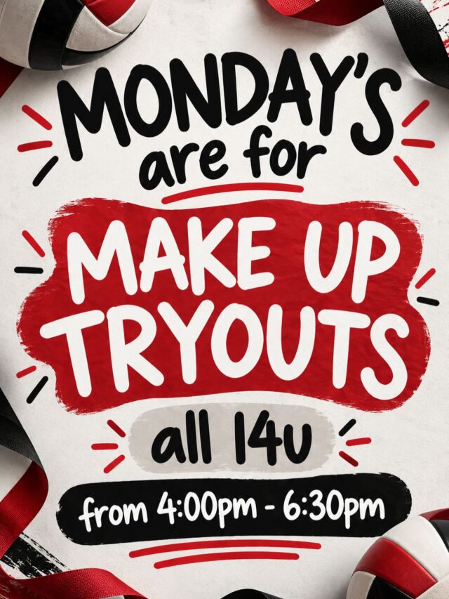 couldn’t make make ups this weekend? we got you covered! make up tryouts TODAY Monday October 5th🏐❤️✨

click the Iink on our ✨story✨ to register for make ups❤️🖤

#explorepage #volleyball #clubvolleyball #volleyballtryouts